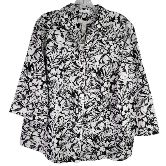 Chicos Shirt Button Up Effortless Floral Gabrielle Womens 3 US XL New White - Picture 2 of 11